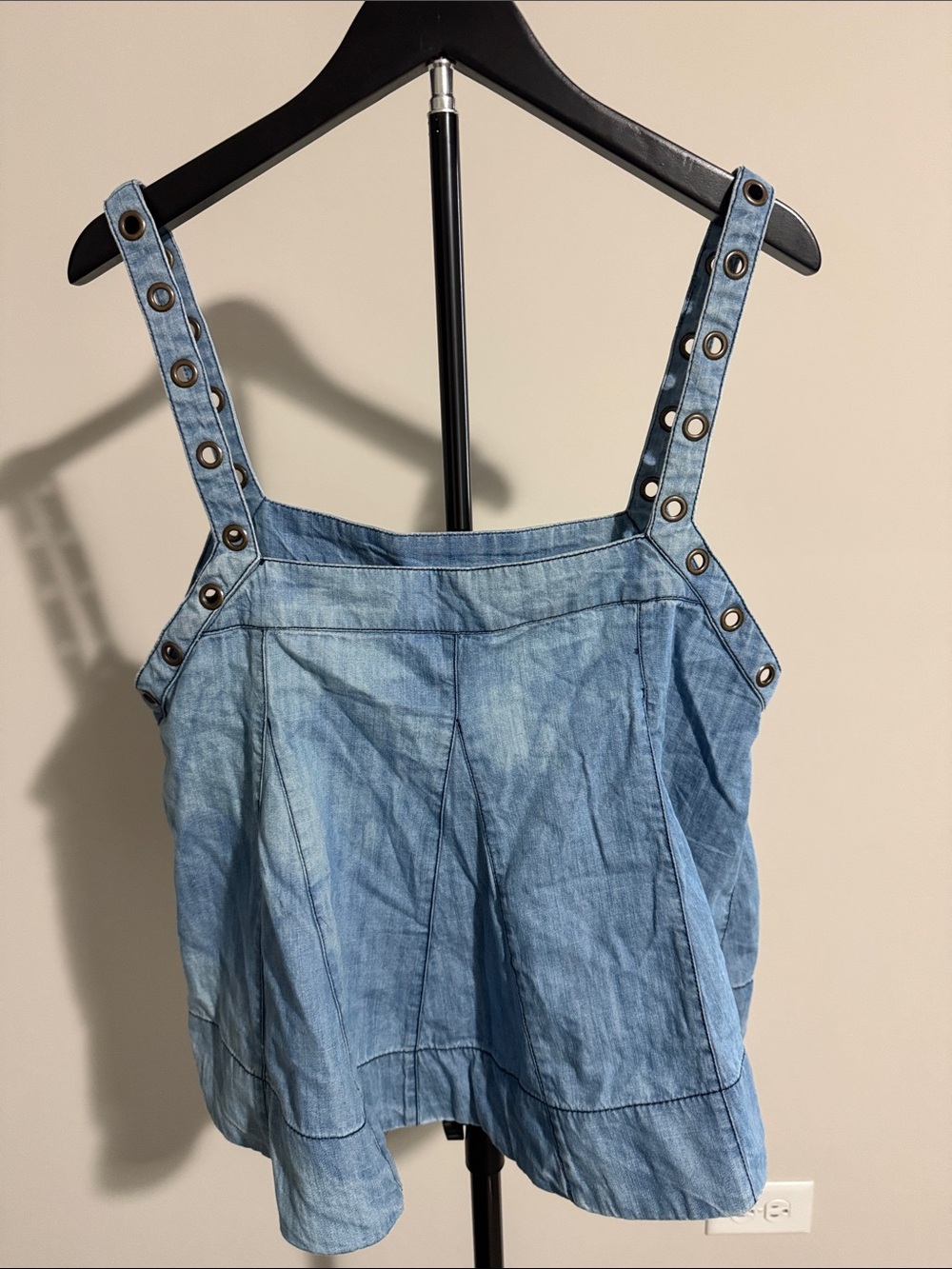 Free people Light Blue Denim Tank Top with Eyelet Straps